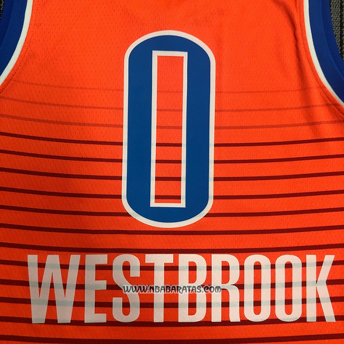 Camiseta Oklahoma City Thunder Russell Westbrook #0 Statement 2021 Naranja